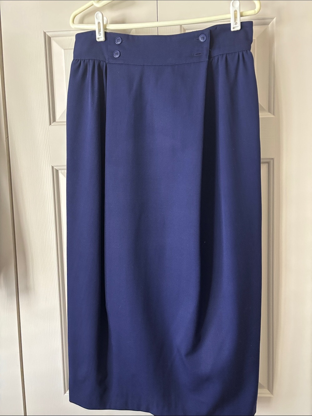 Vintage Christian Dior 100% Wool Dark Purple Maxi Skirt with Button Waist Detail